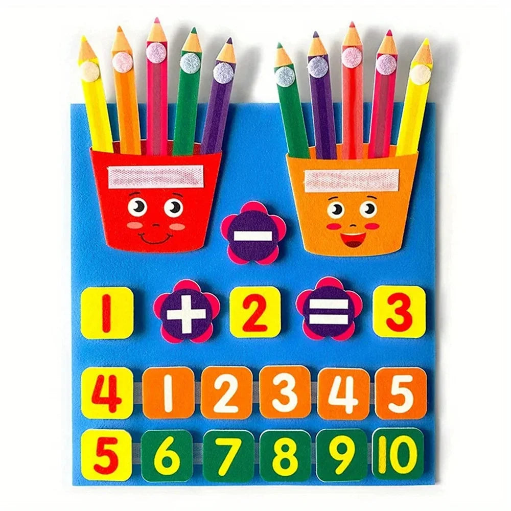 Felt learning board for kids with addition and subtraction math activities