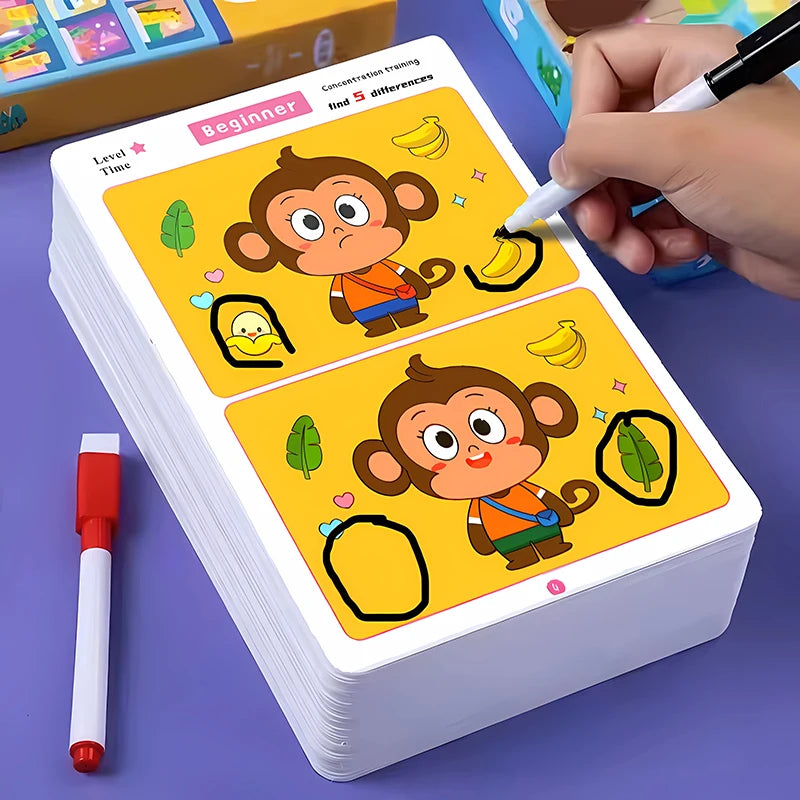 Reusable wipe-clean find the difference focus training game for kids, screen-free learning