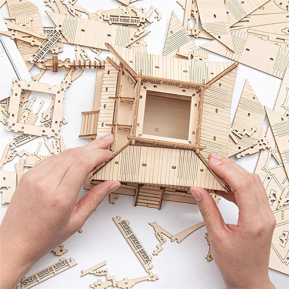275-piece 3D wooden pagoda puzzle model kit, DIY architectural building