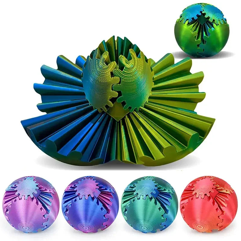 3D printed gear ball spinning sphere fidget toy for stress relief, desk toy