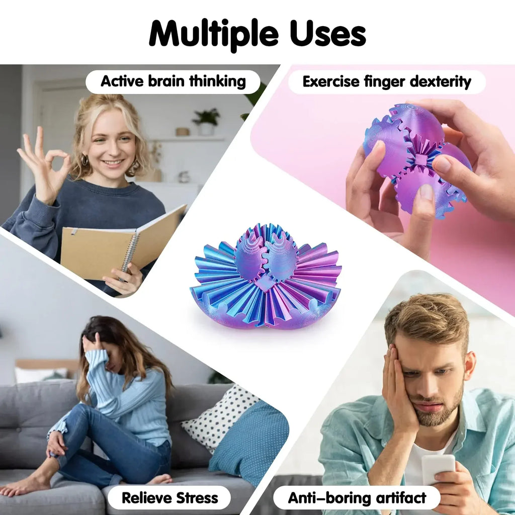 3D printed gear ball spinning sphere fidget toy for stress relief, desk toy