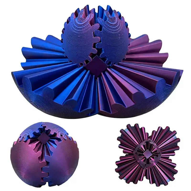 3D printed gear ball spinning sphere fidget toy for stress relief, desk toy