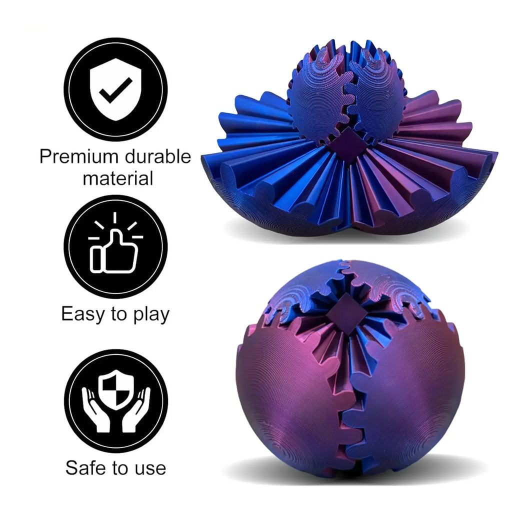 3D printed gear ball spinning sphere fidget toy for stress relief, desk toy