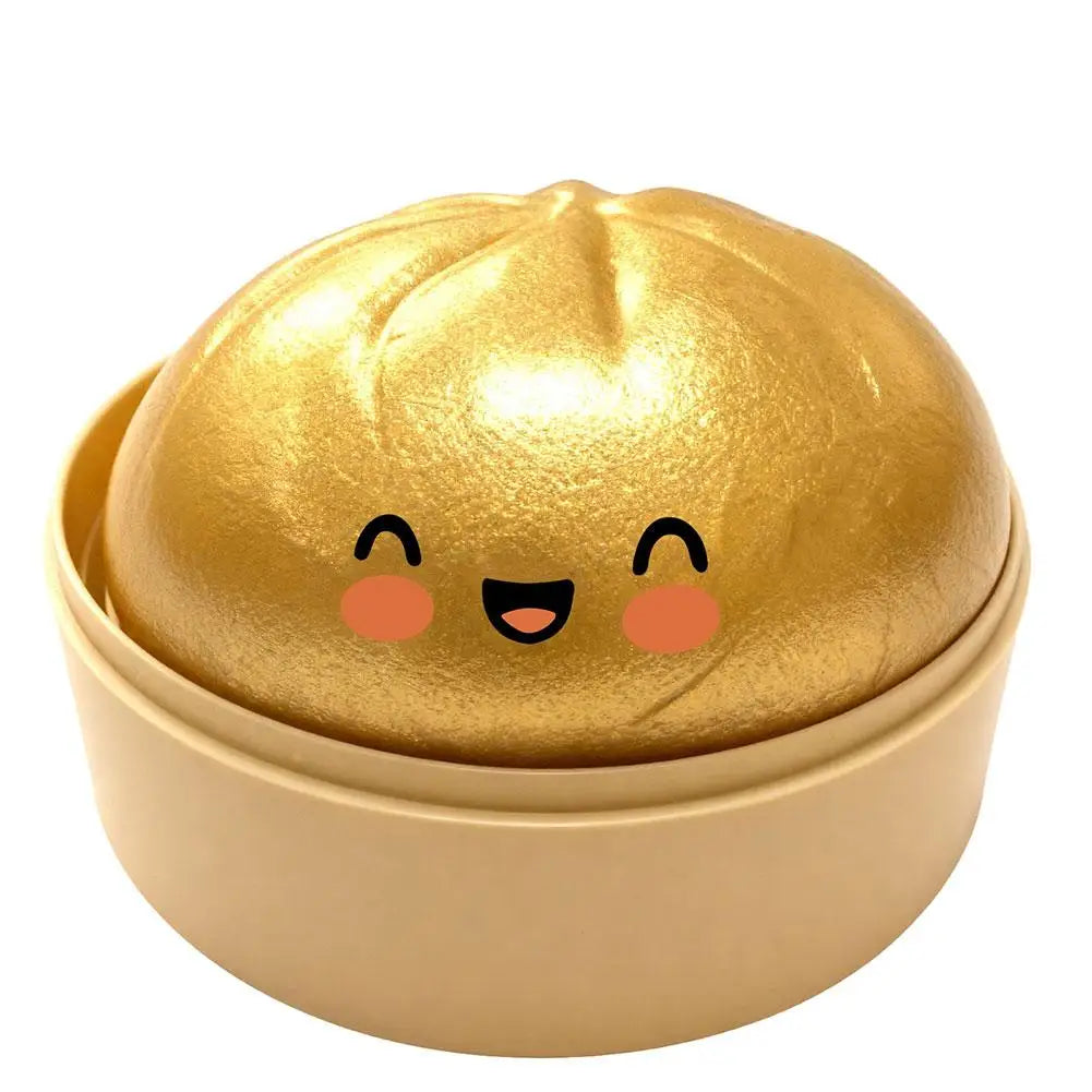 Realistic giant dumpling squeeze toy with bamboo steamer, soft TPR stress relief decompression fidget