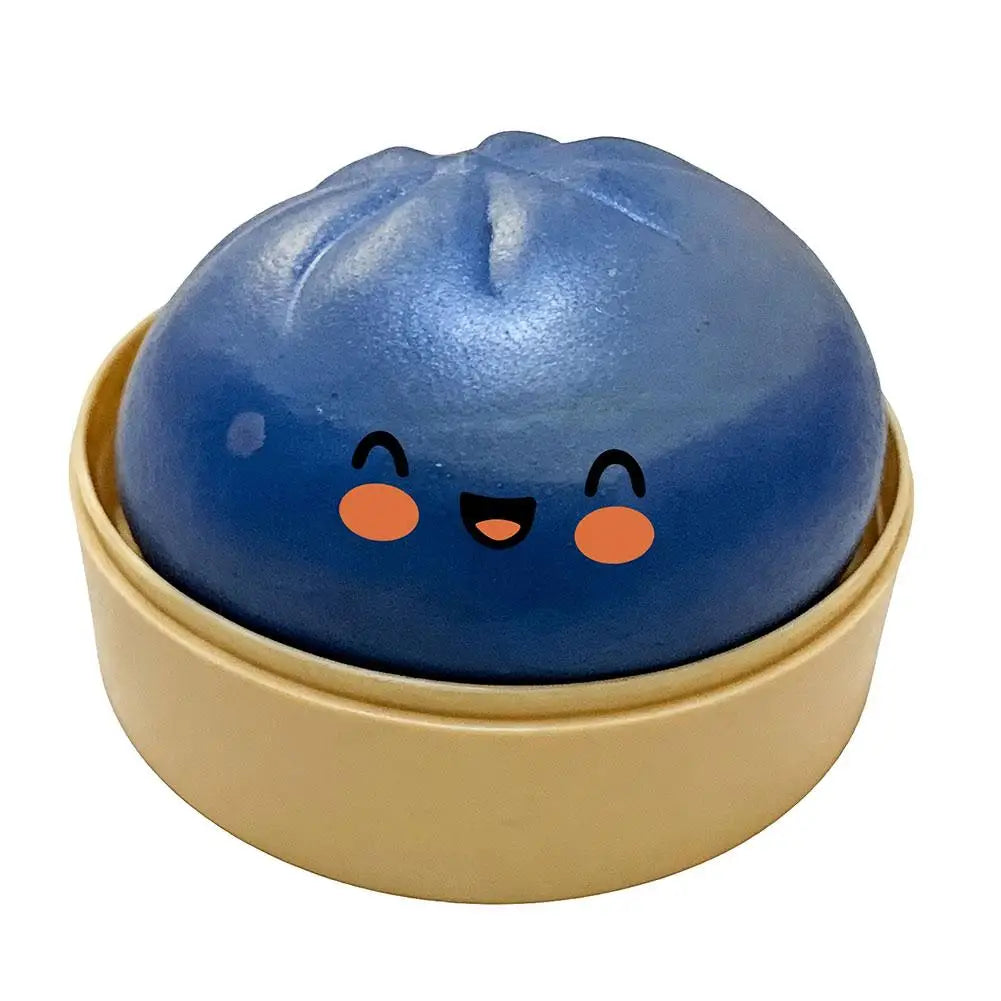 Realistic giant dumpling squeeze toy with bamboo steamer, soft TPR stress relief decompression fidget