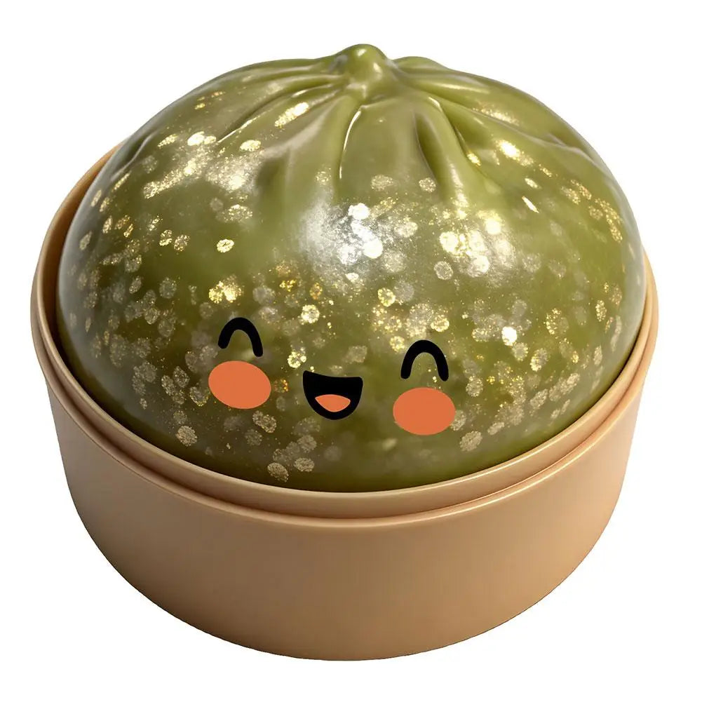 Realistic giant dumpling squeeze toy with bamboo steamer, soft TPR stress relief decompression fidget