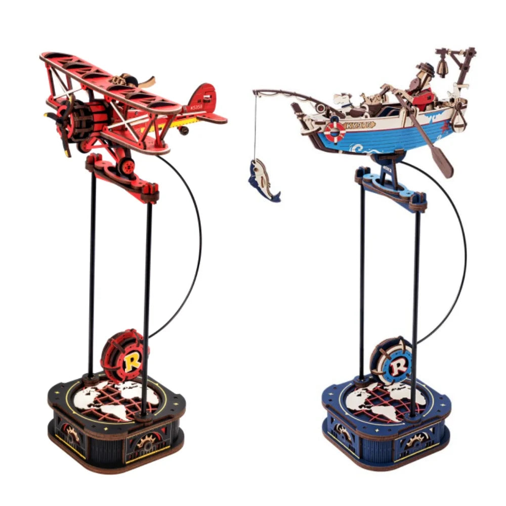 Gravity swing 3D wooden puzzle model kit, kinetic Sky Captain and Ocean Fisher desk toy