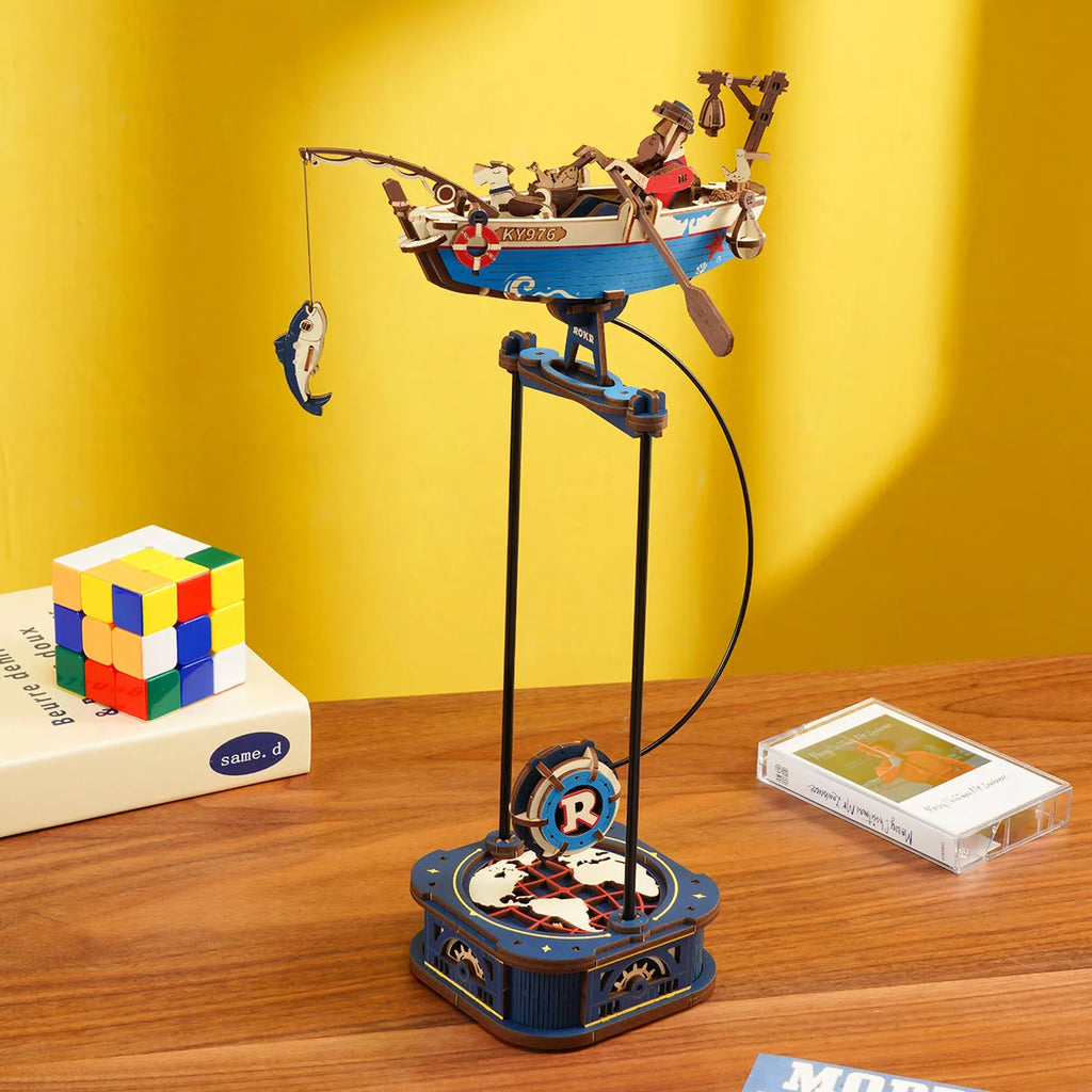 Gravity swing 3D wooden puzzle model kit, kinetic Sky Captain and Ocean Fisher desk toy
