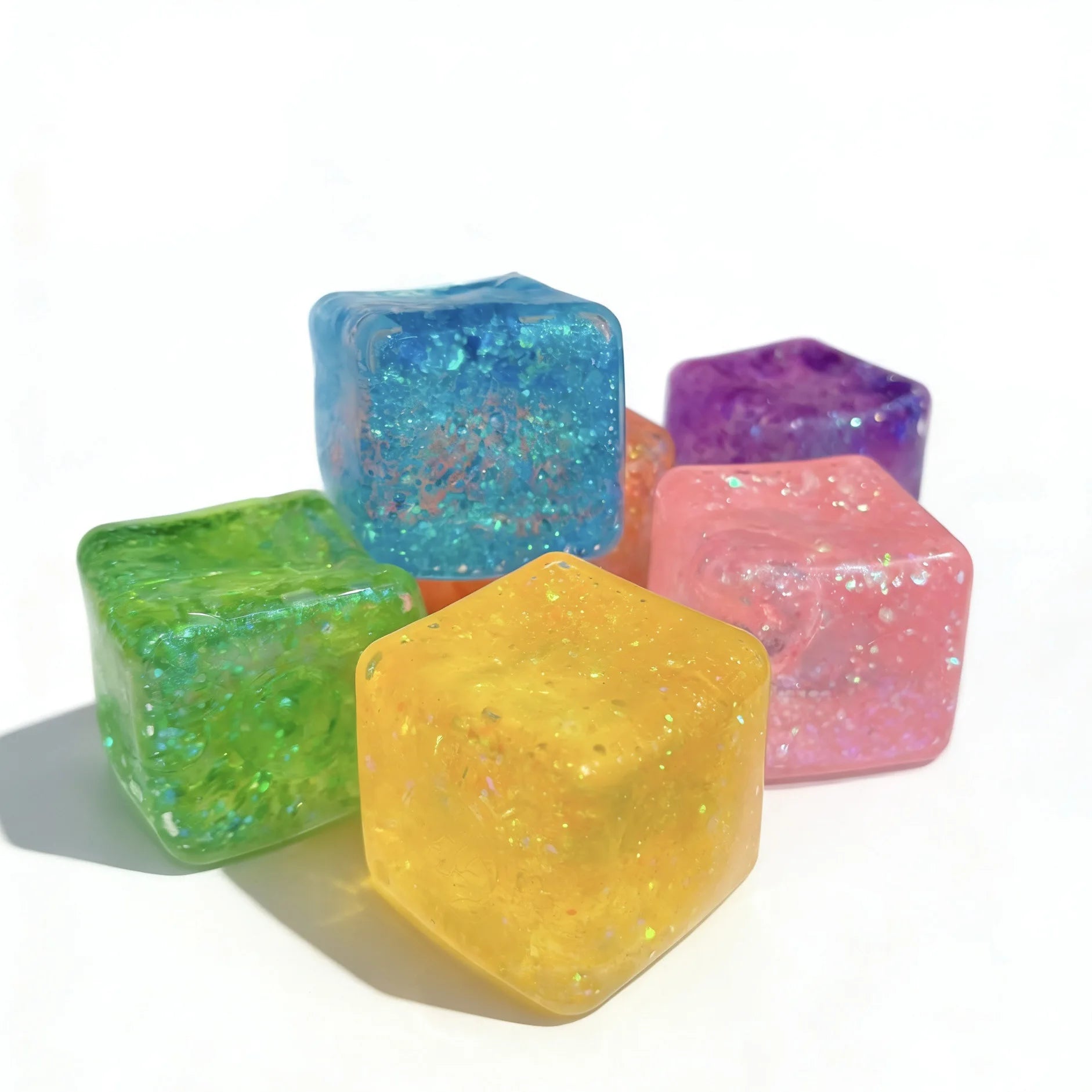 Square ice cube shaped squishy fidget toy for stress and anxiety relief, sensory toy