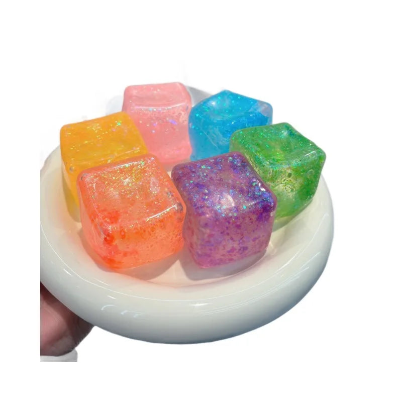 Square ice cube shaped squishy fidget toy for stress and anxiety relief, sensory toy