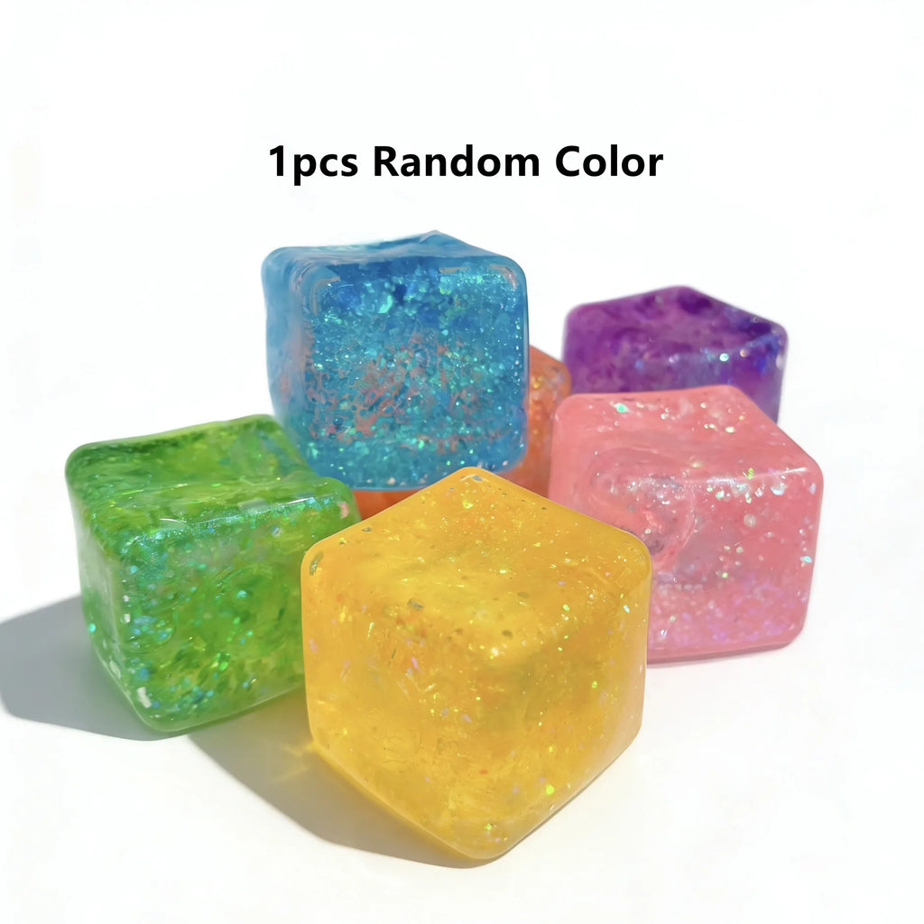 Square ice cube shaped squishy fidget toy for stress and anxiety relief, sensory toy