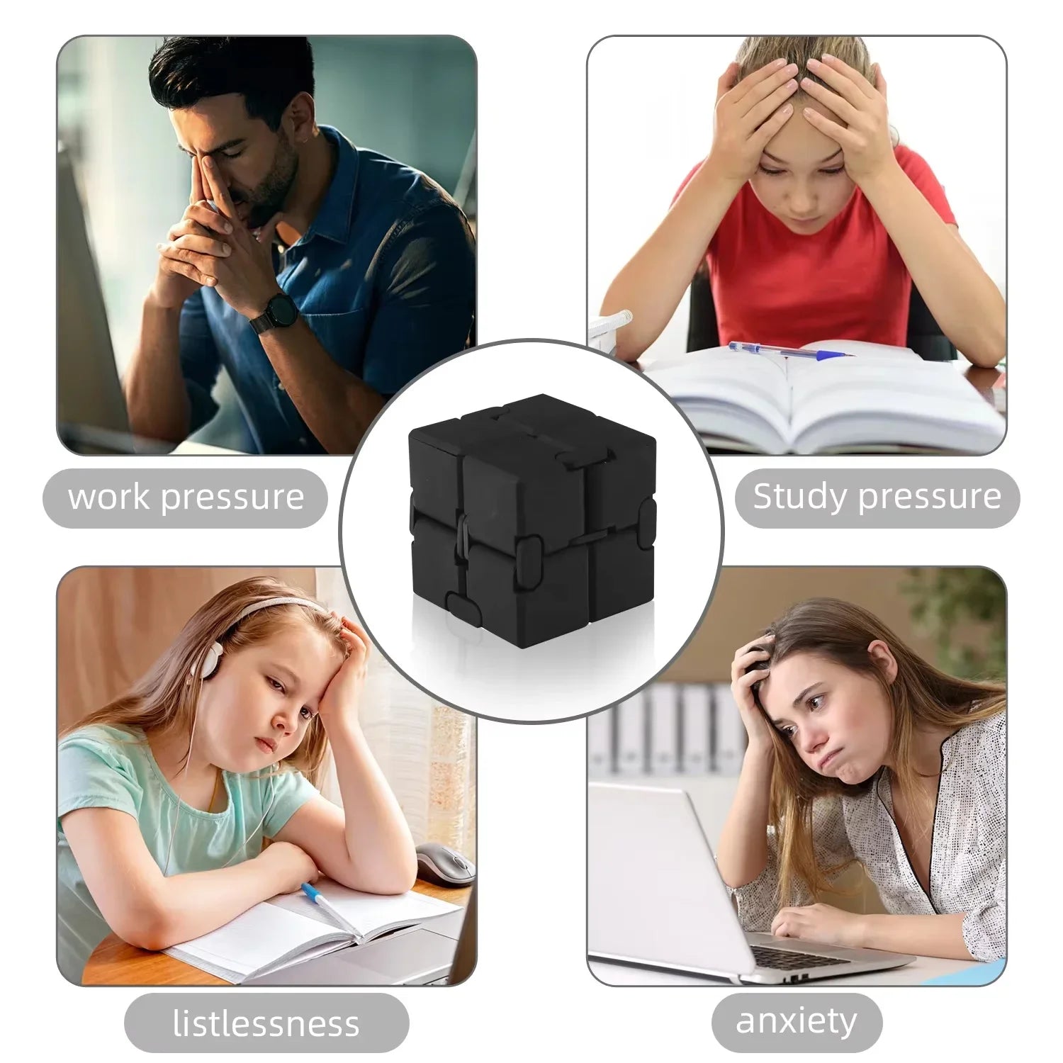Durable alloy and plastic infinity cube fidget toy for stress relief