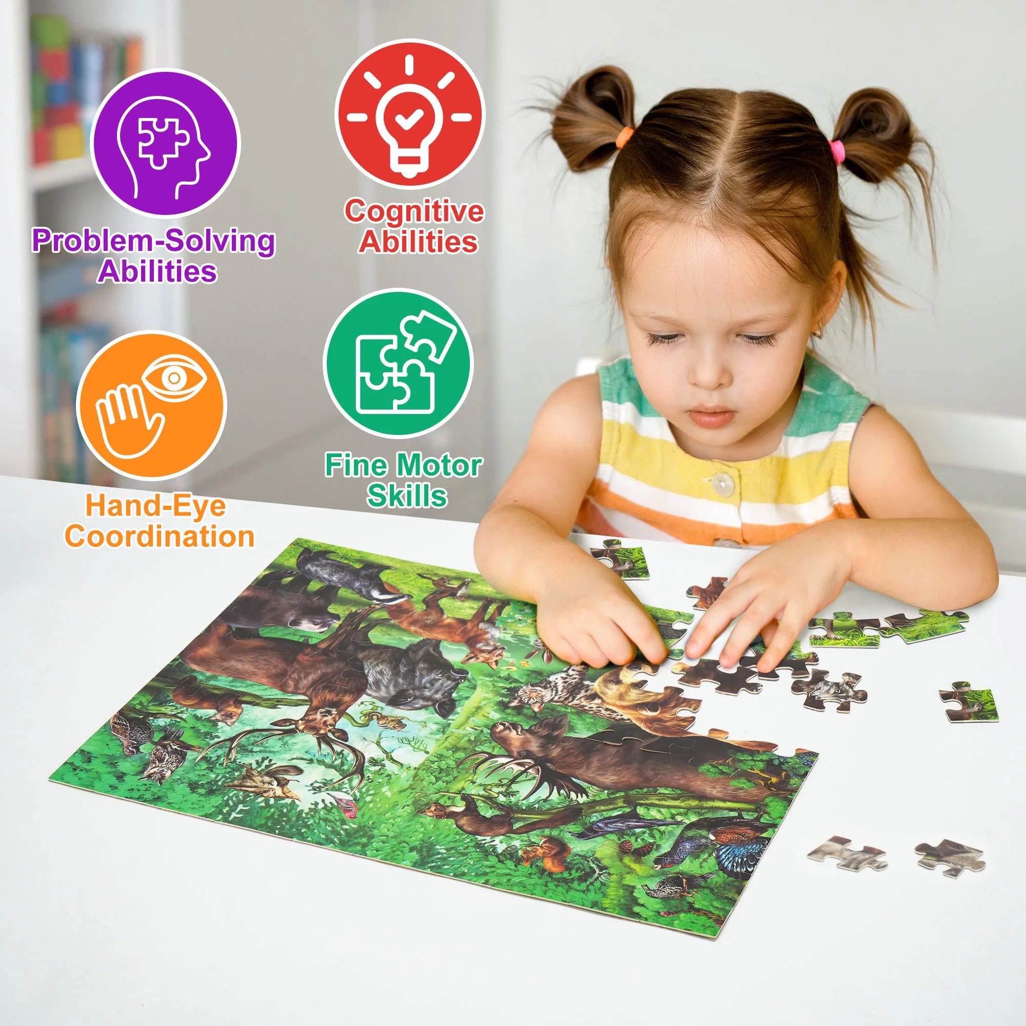 Double-sided 100-piece kids jigsaw puzzle featuring wild animals, educational 2-in-1 set
