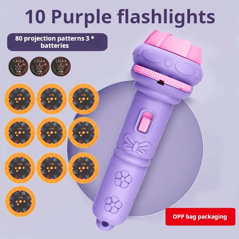 Kids cartoon projector flashlight early learning toy that projects images for cognitive play