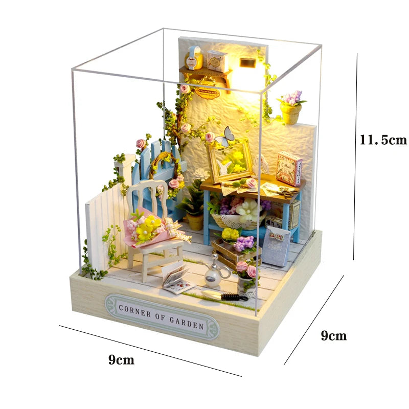 Kitten miniature dollhouse 3D wooden puzzle model kit with furniture, DIY build for display