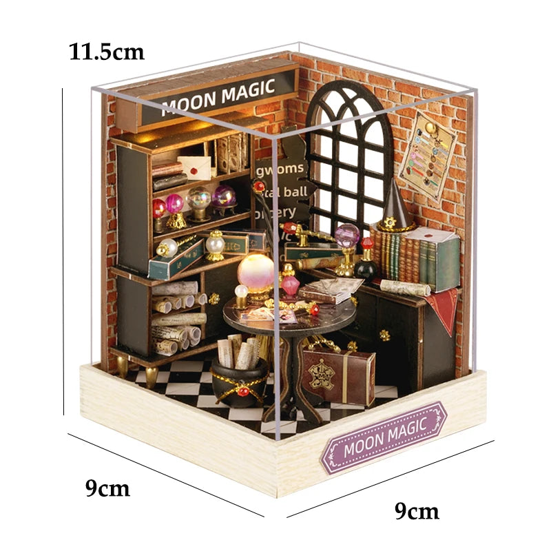 Kitten miniature dollhouse 3D wooden puzzle model kit with furniture, DIY build for display