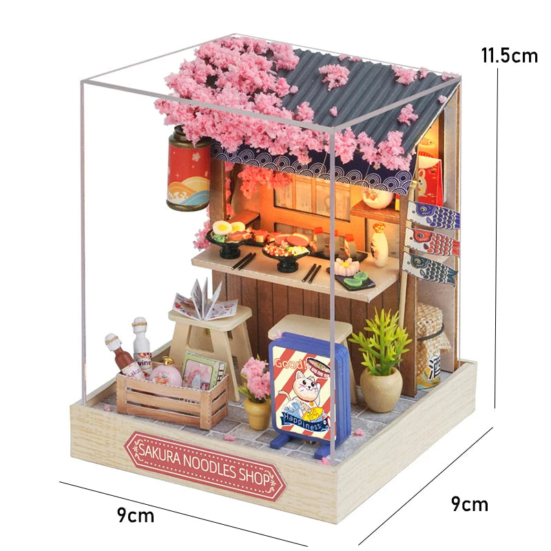 Kitten miniature dollhouse 3D wooden puzzle model kit with furniture, DIY build for display