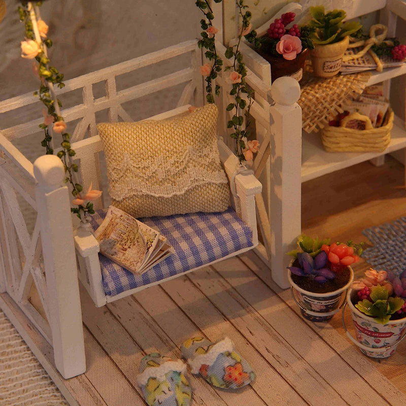 Kitten miniature dollhouse 3D wooden puzzle model kit with furniture, DIY build for display