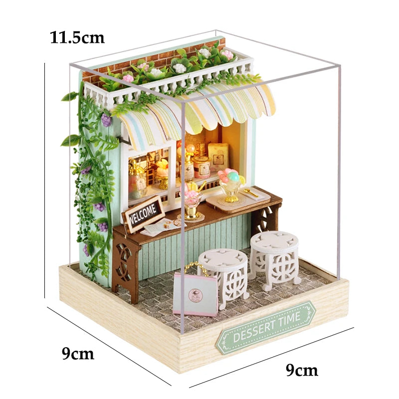 Kitten miniature dollhouse 3D wooden puzzle model kit with furniture, DIY build for display
