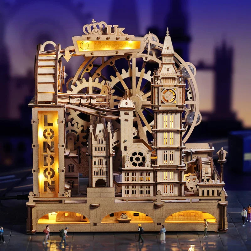 London city marble run kit, 3D landmark model with LED lights