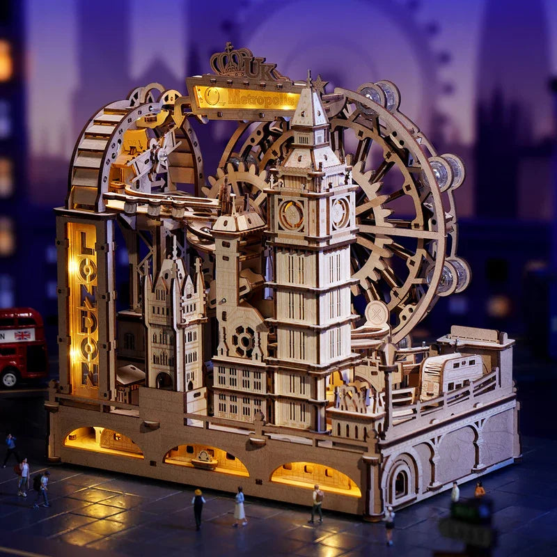 London city marble run kit, 3D landmark model with LED lights