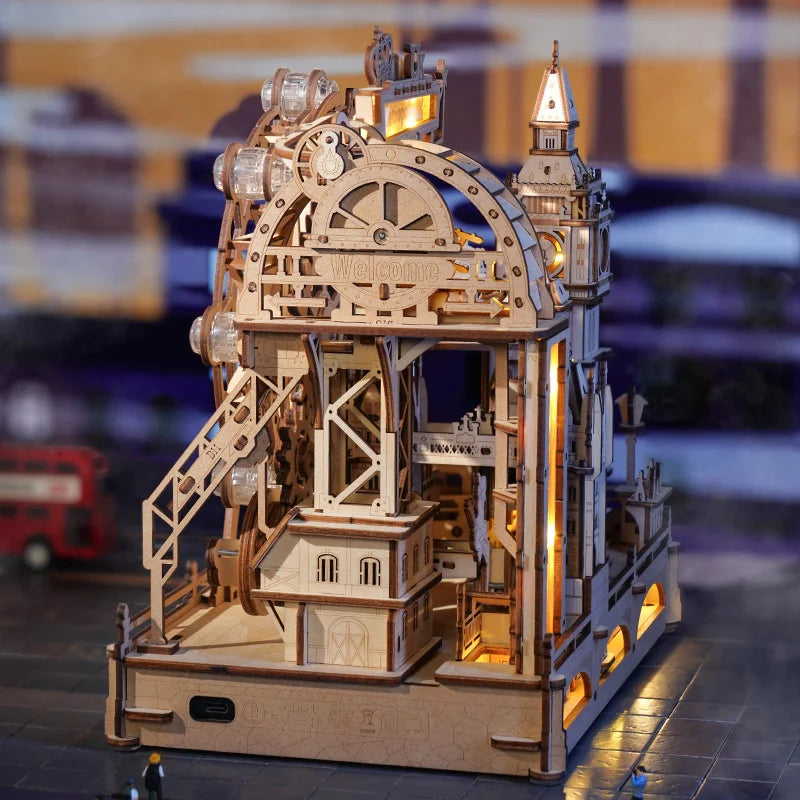 London city marble run kit, 3D landmark model with LED lights