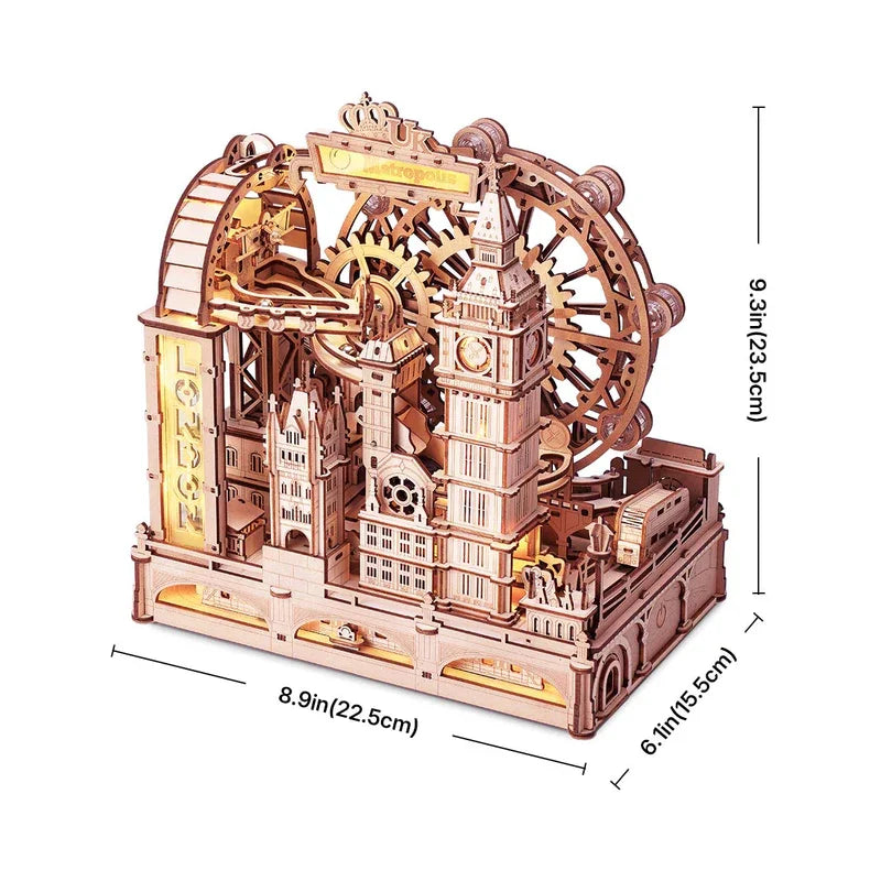 London city marble run kit, 3D landmark model with LED lights