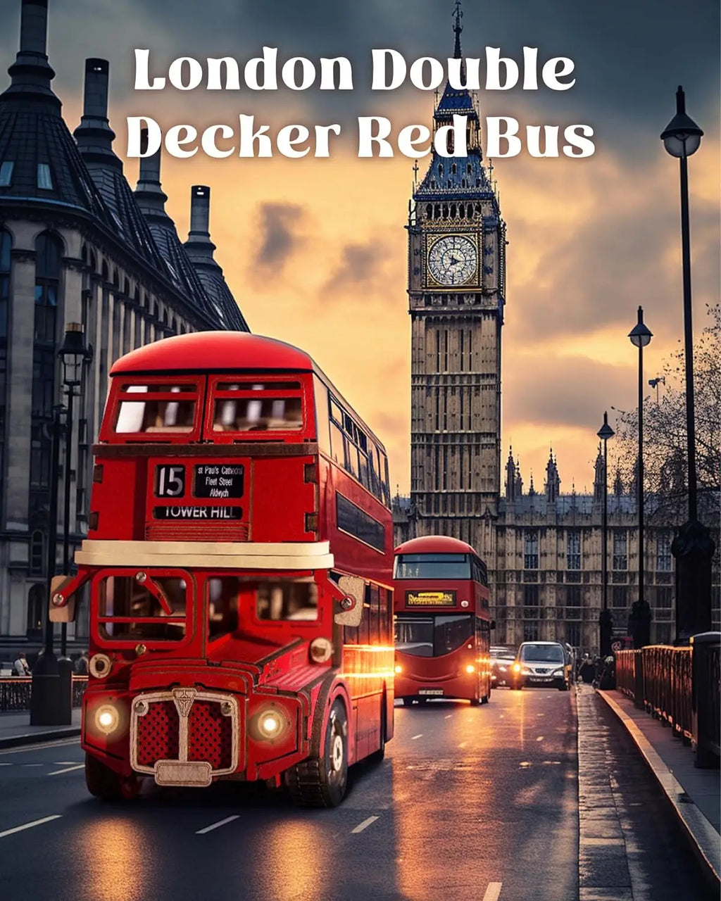 London tour bus 3D wooden puzzle model car kit, DIY build collectible for teens and adults