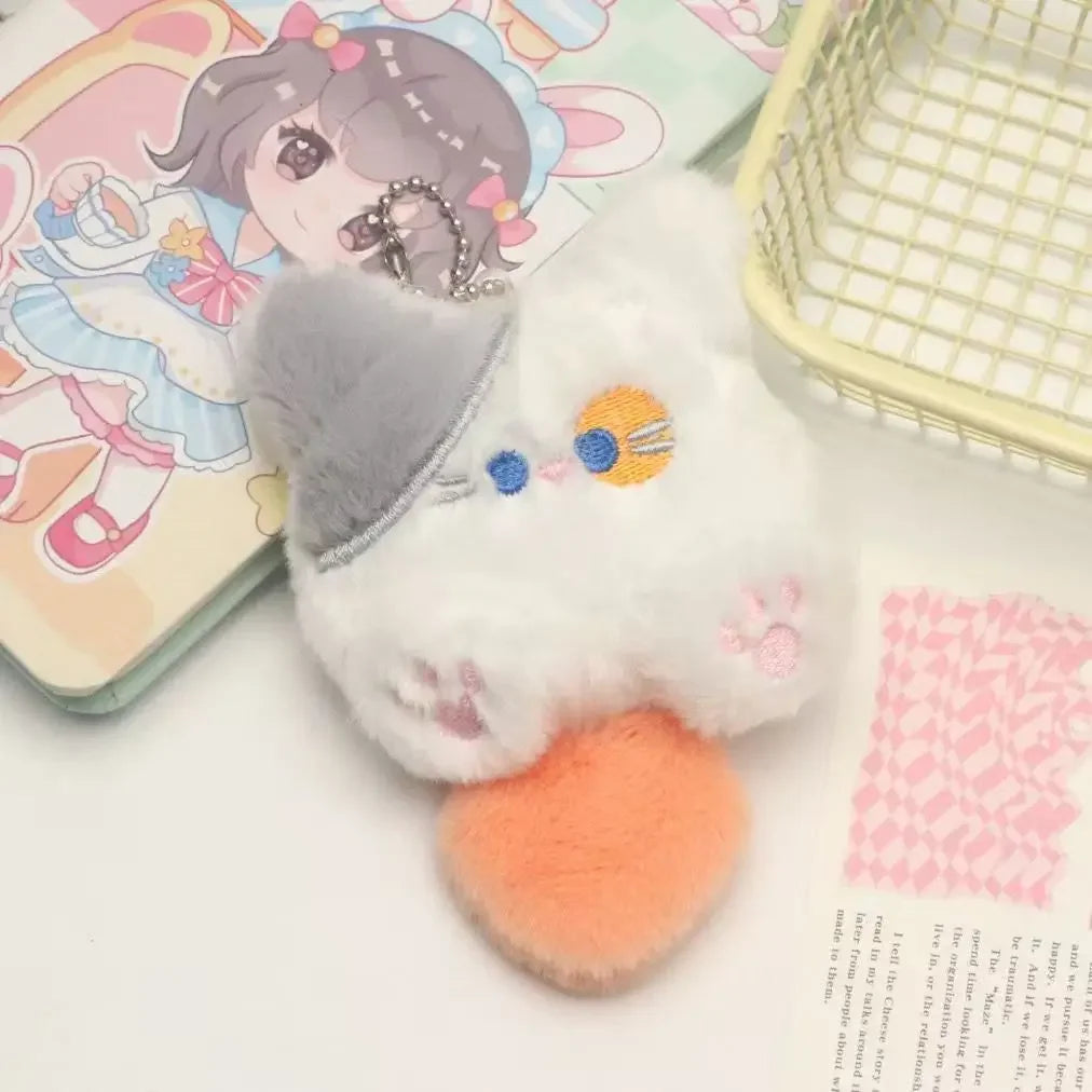 Cute long tail cat plush keychain cartoon bag charm with lobster clasp, soft pendant gift