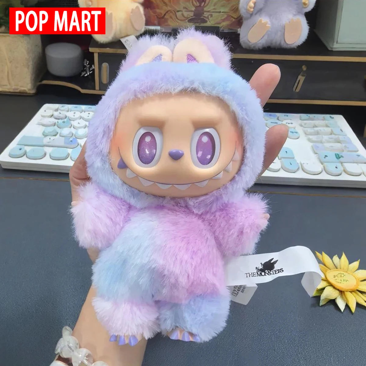 Cute macaron color plush monster doll collectible figure, soft toy gift for kids and friends