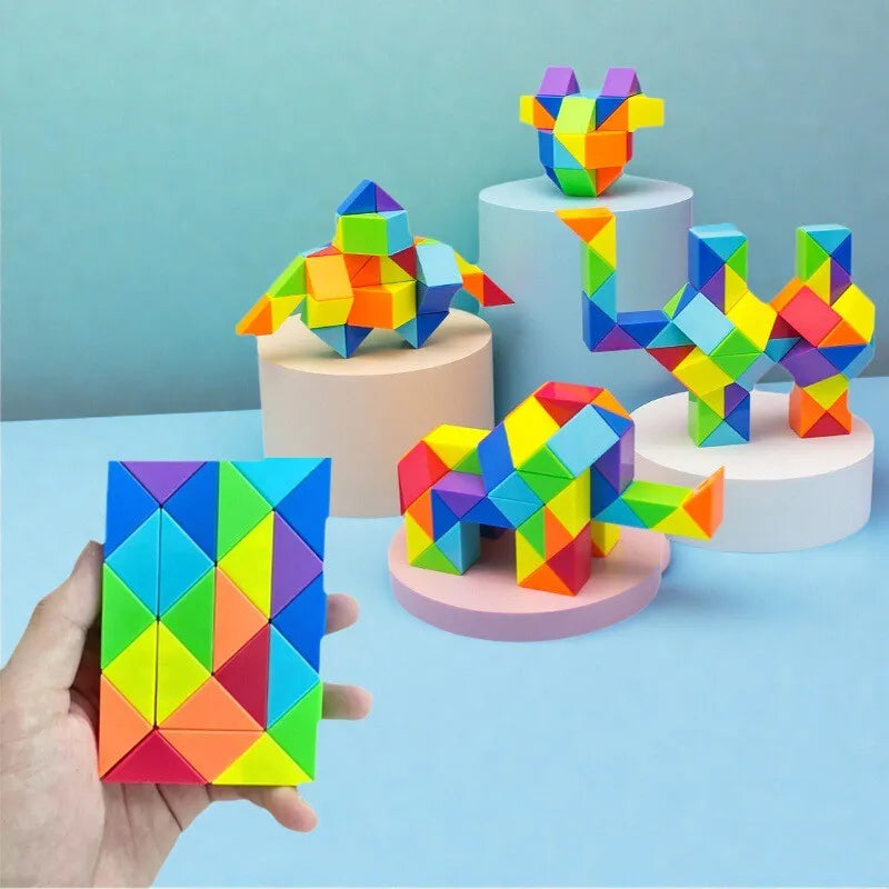 Colorful twisting magic snake puzzle fidget toy for teens and adults, screen-free stress relief