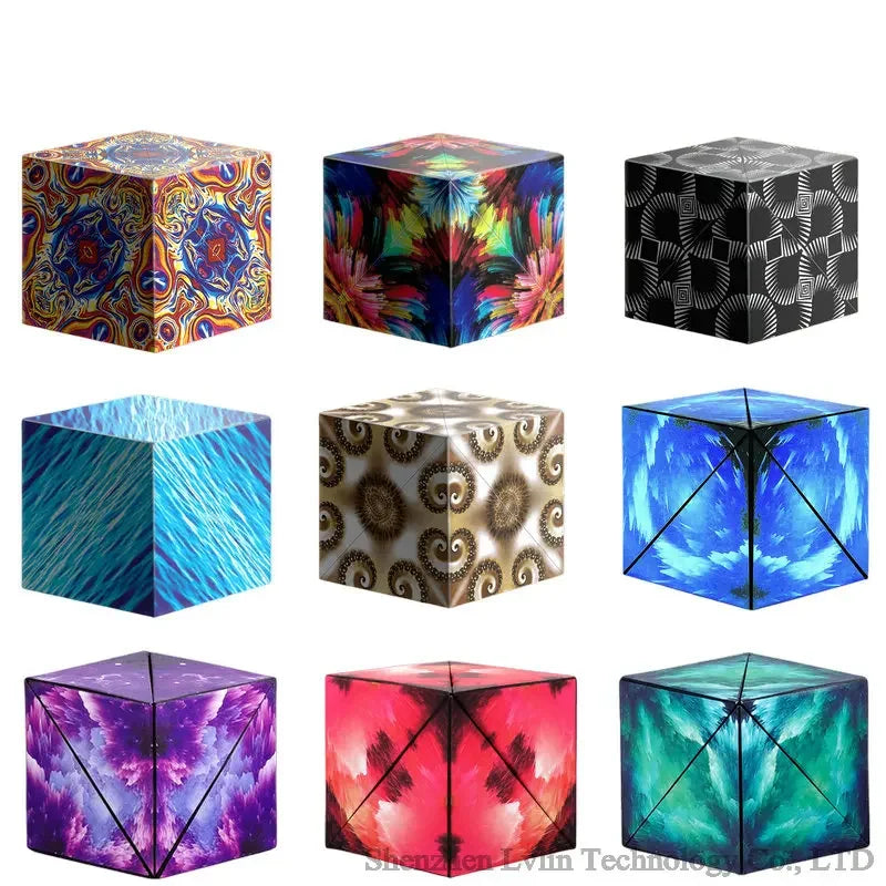 Geometric magnetic magic cube fidget toy, 3D hand flip anti-stress puzzle for kids and adults