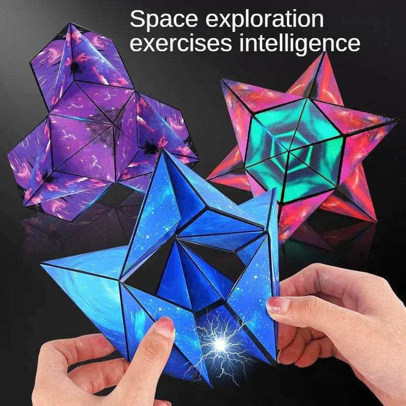 Geometric magnetic magic cube fidget toy, 3D hand flip anti-stress puzzle for kids and adults