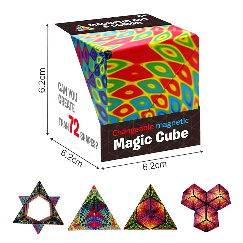 Geometric magnetic magic cube fidget toy, 3D hand flip anti-stress puzzle for kids and adults