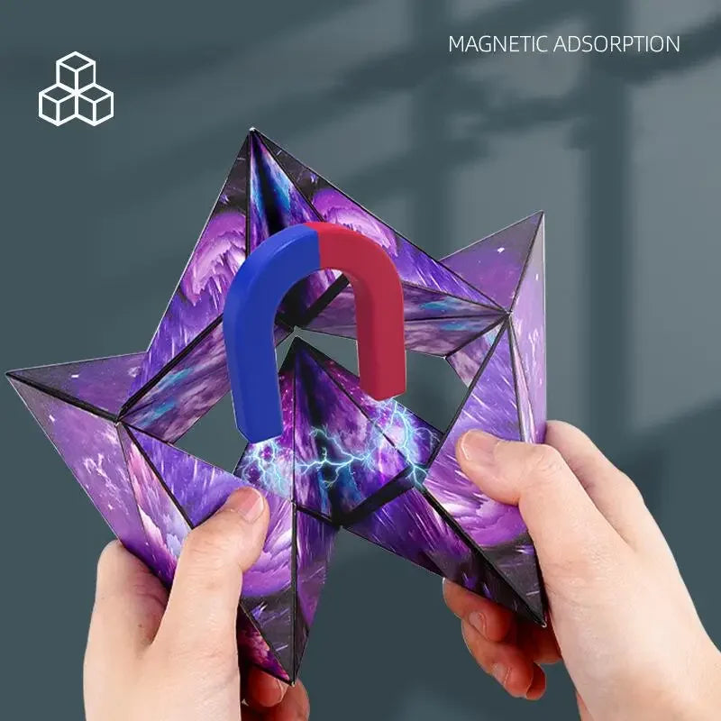 Geometric magnetic magic cube fidget toy, 3D hand flip anti-stress puzzle for kids and adults