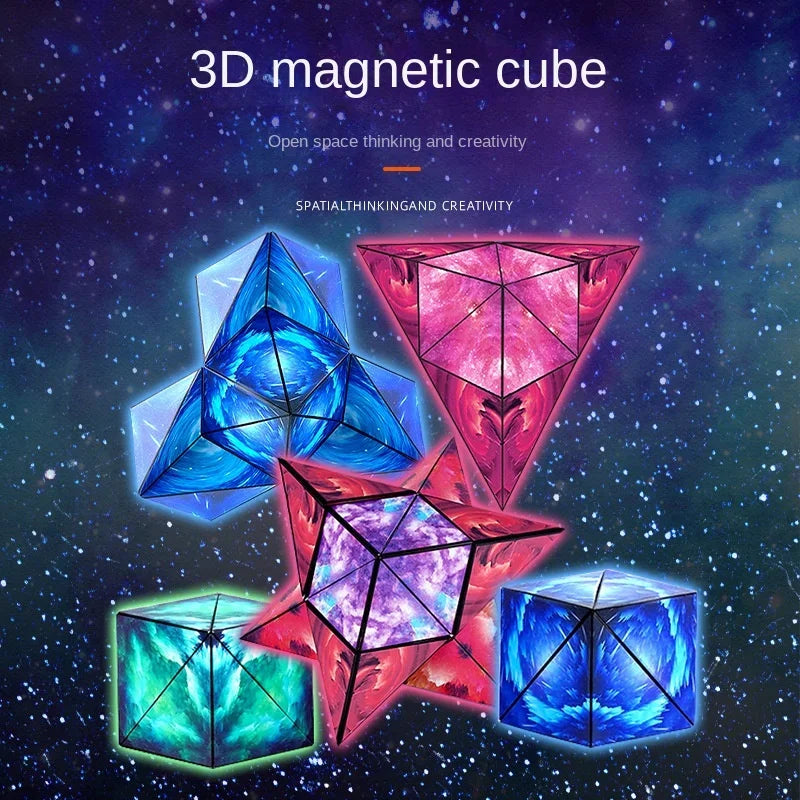 Geometric magnetic magic cube fidget toy, 3D hand flip anti-stress puzzle for kids and adults