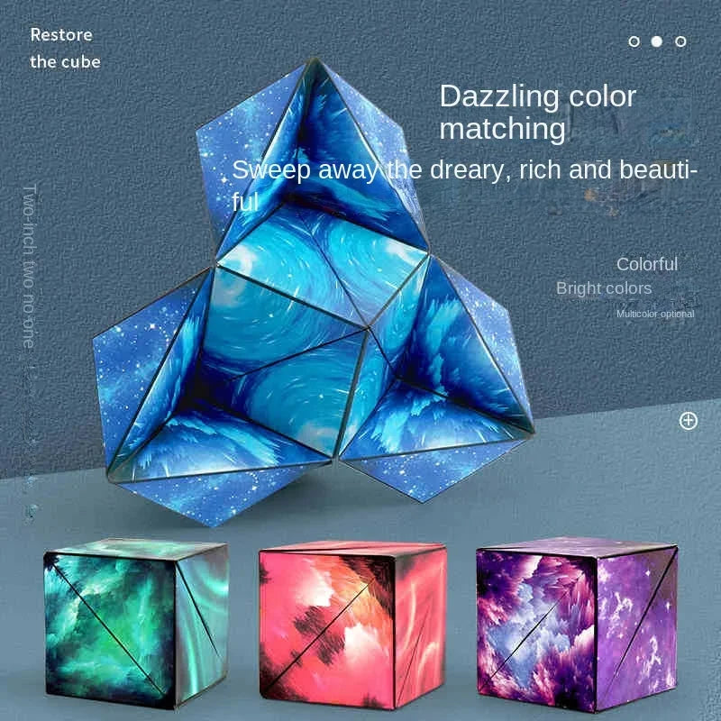 Geometric magnetic magic cube fidget toy, 3D hand flip anti-stress puzzle for kids and adults