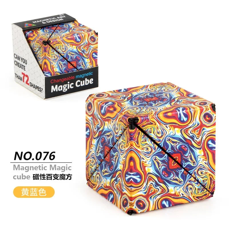 Geometric magnetic magic cube fidget toy, 3D hand flip anti-stress puzzle for kids and adults
