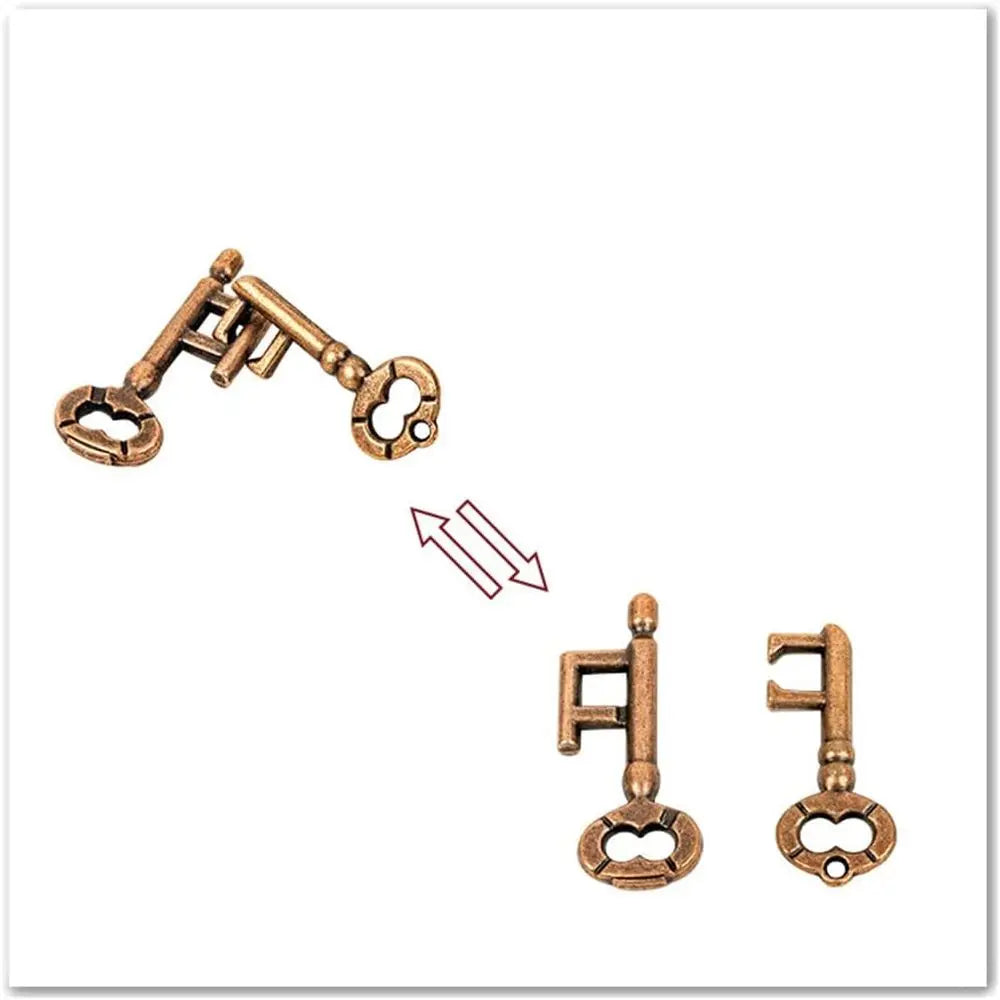 Metal brain teaser key puzzles set, disentanglement IQ logic game for adults
