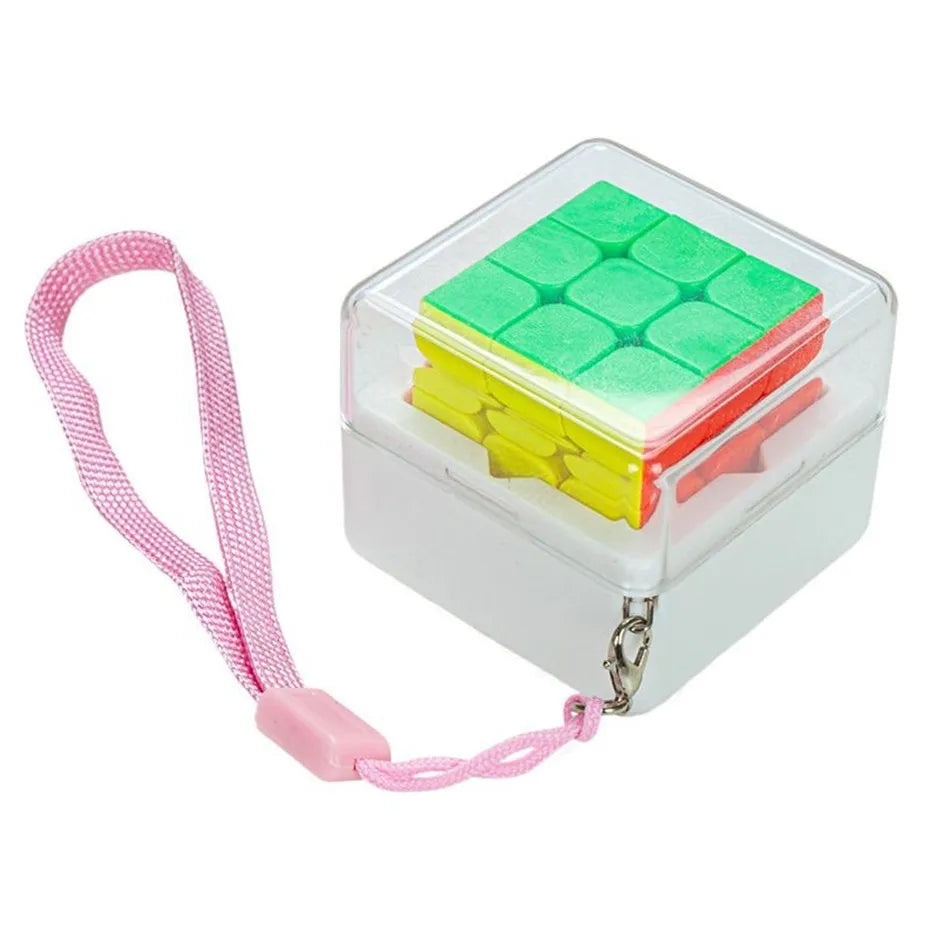 Mini 3x3 magic cube keychain stickerless puzzle brain teaser toy for kids