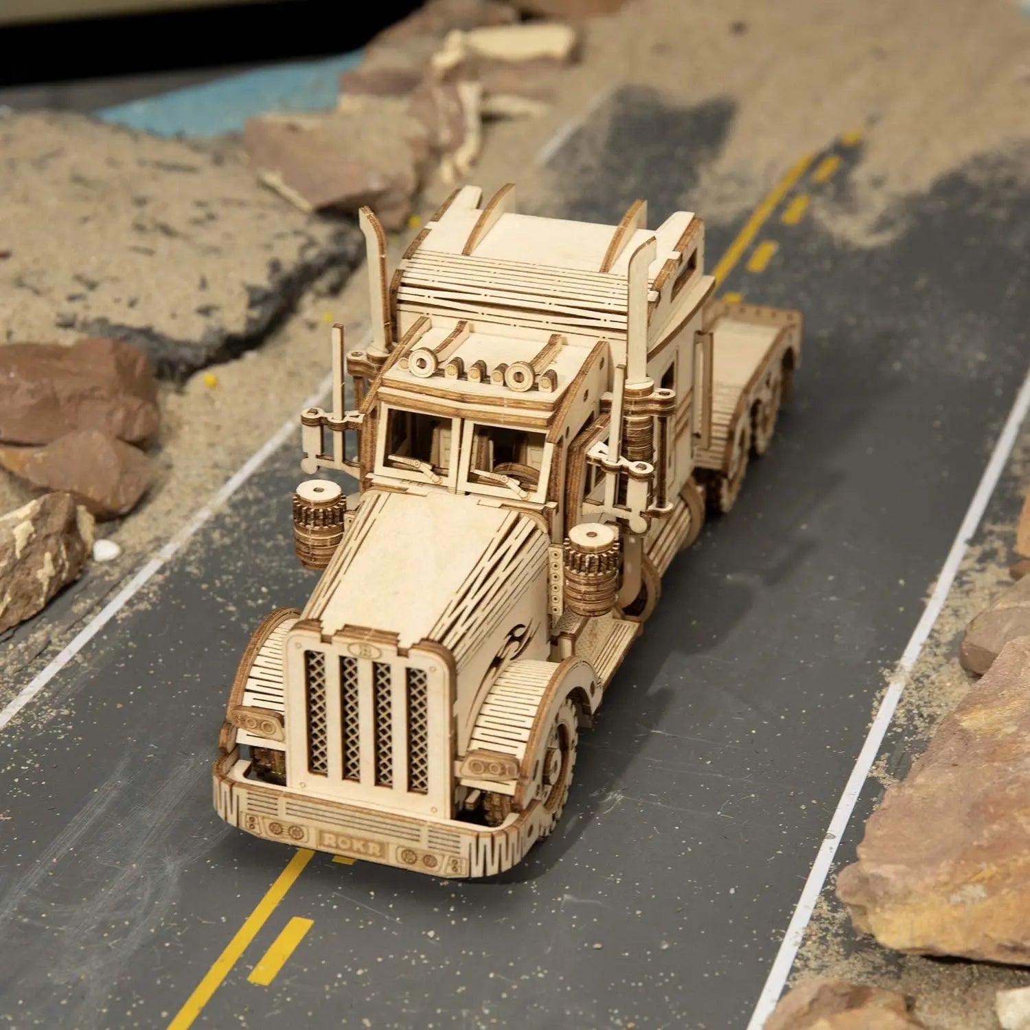 Movable steam train, car and jeep 3D wooden puzzle mechanical model kits, 1:80 scale