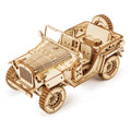 Movable steam train, car and jeep 3D wooden puzzle mechanical model kits, 1:80 scale