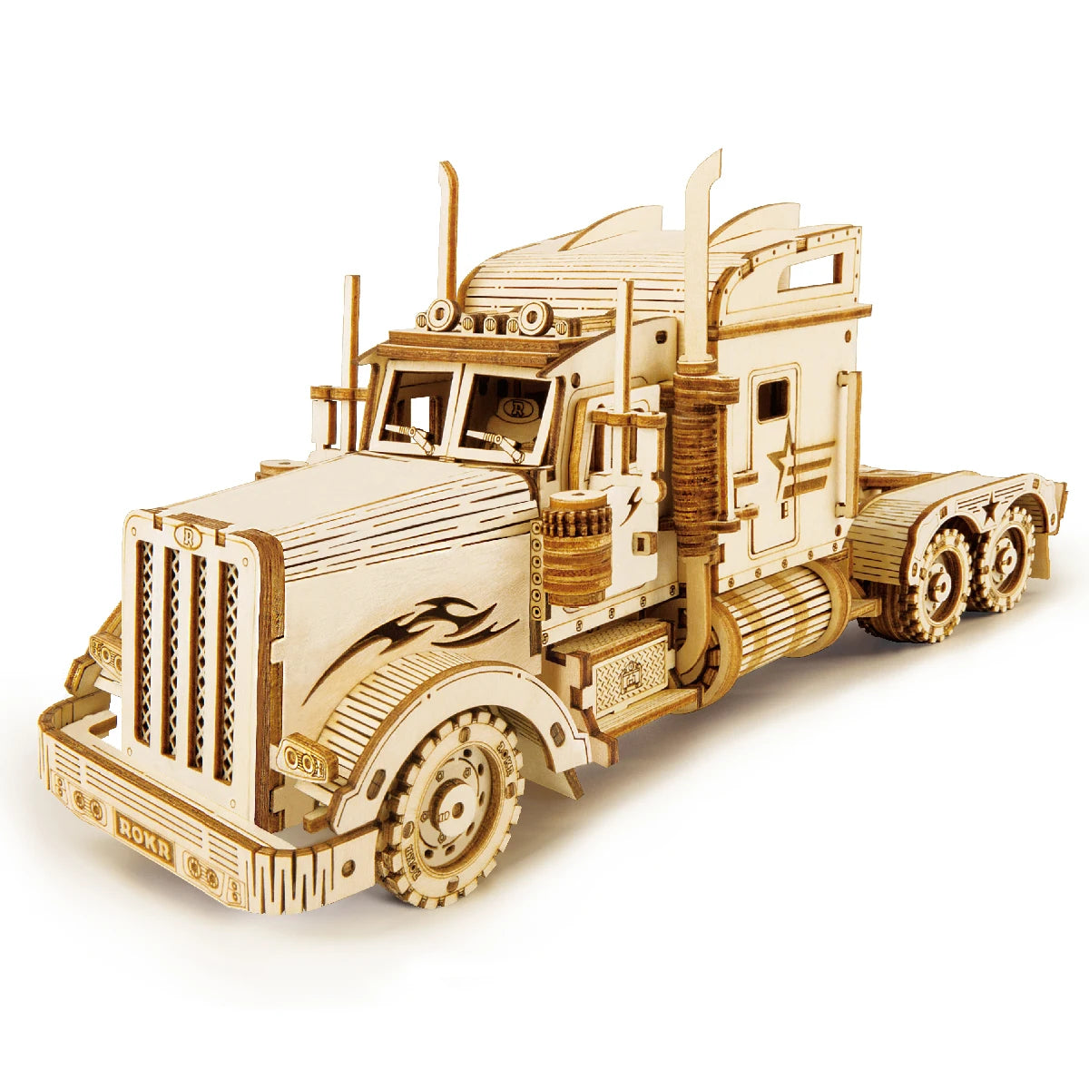 Movable steam train, car and jeep 3D wooden puzzle mechanical model kits, 1:80 scale