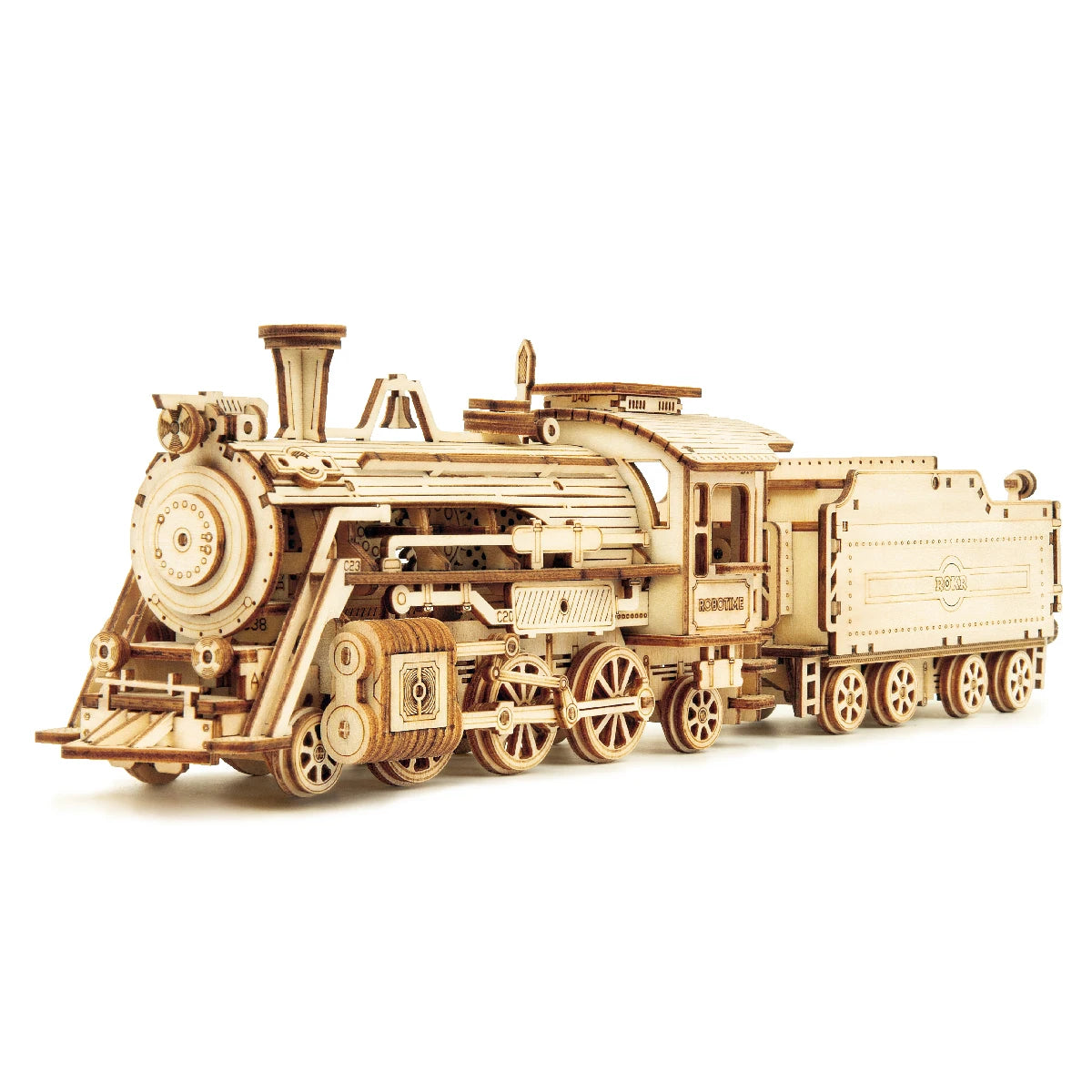 Movable steam train, car and jeep 3D wooden puzzle mechanical model kits, 1:80 scale