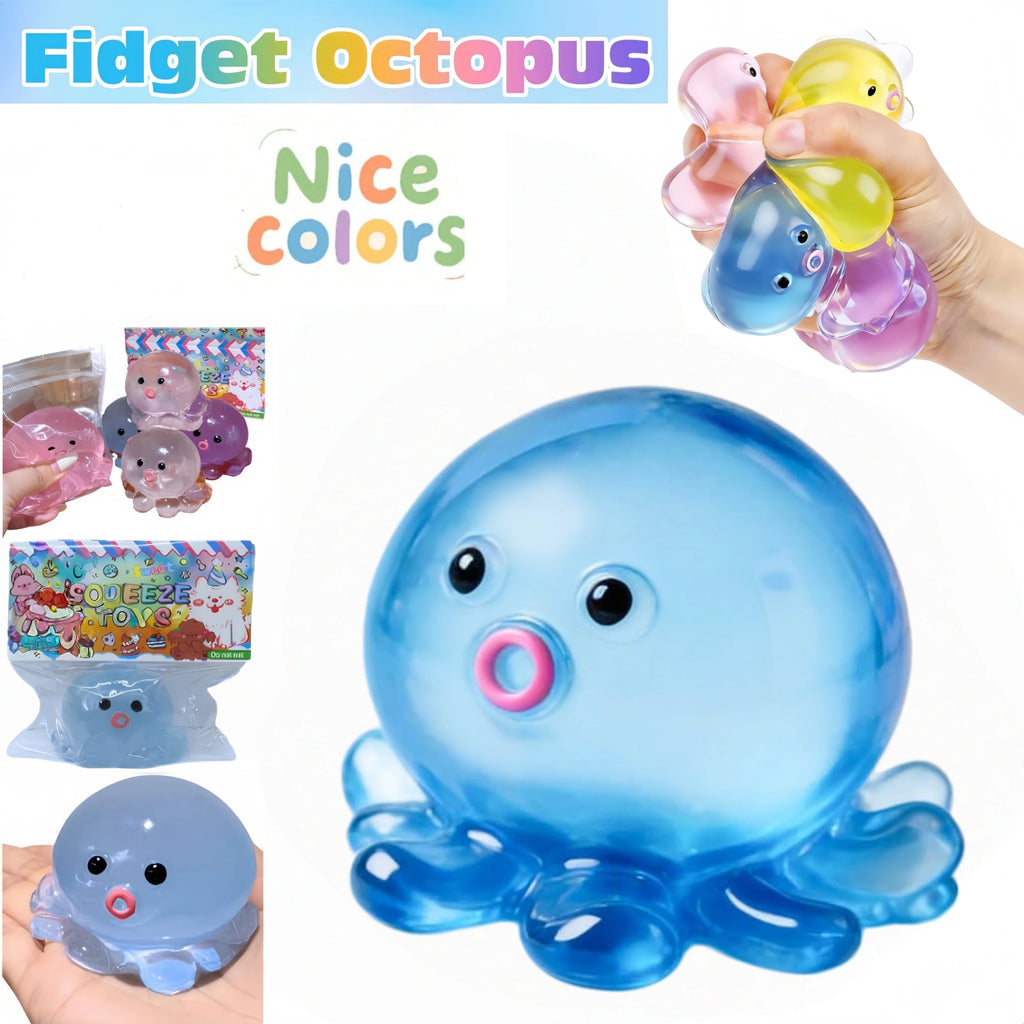 Squishy clear octopus squeeze fidget toy for stress relief, sensory pinch toy for kids and adults