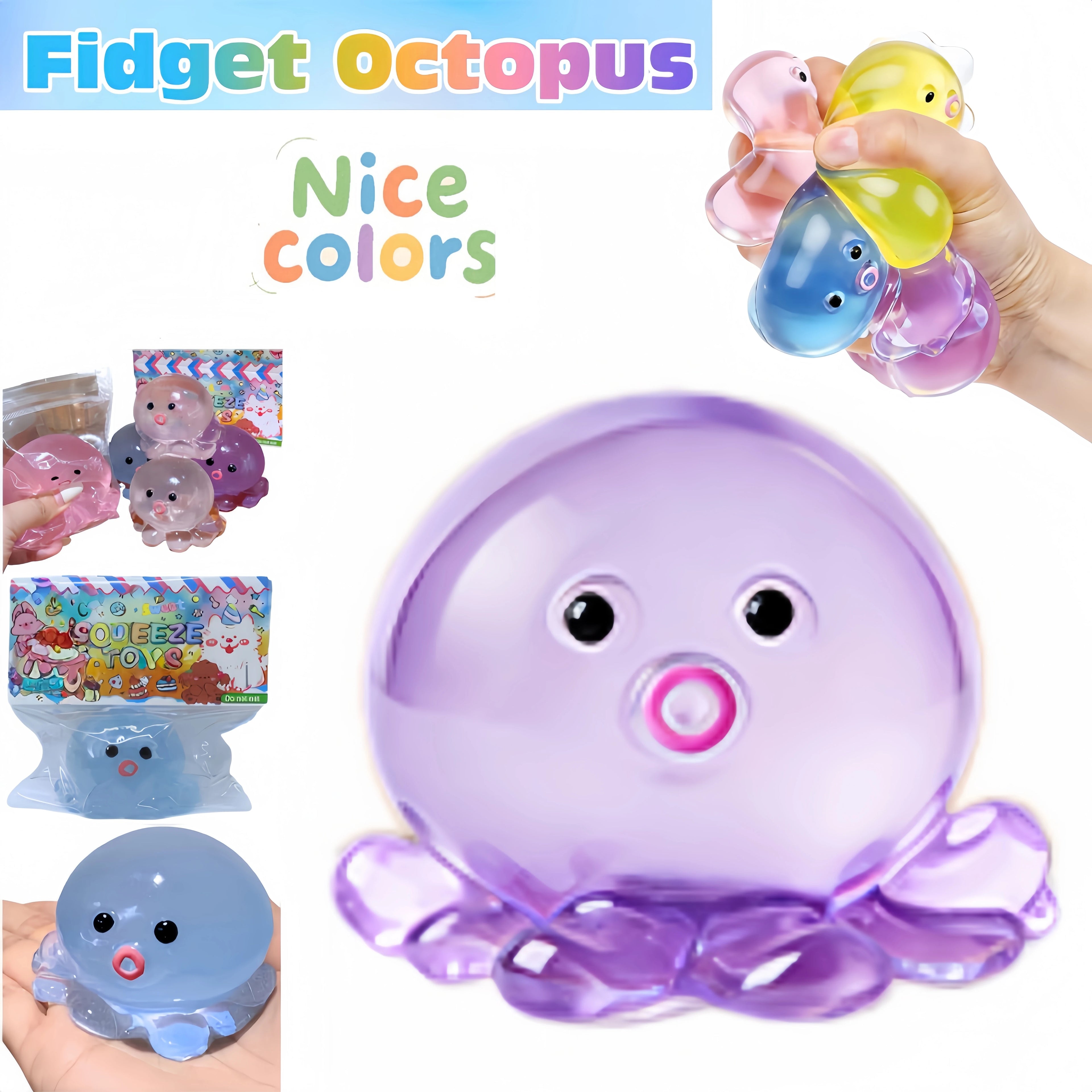 Squishy clear octopus squeeze fidget toy for stress relief, sensory pinch toy for kids and adults