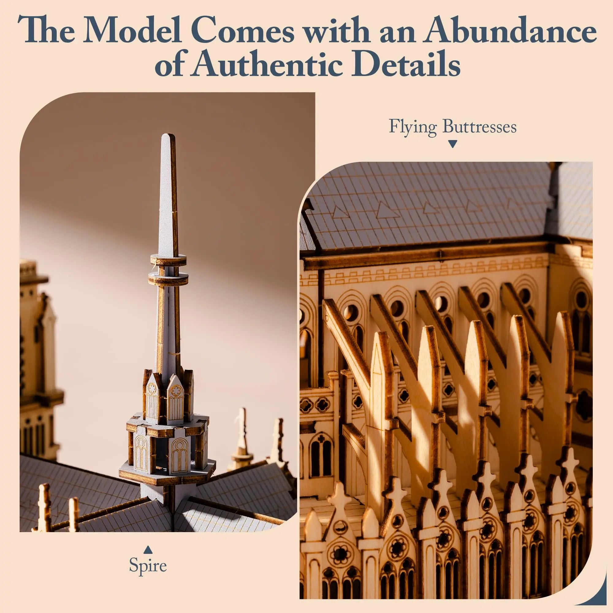 3D wooden Paris cathedral puzzle, laser-cut landmark model kit for adults