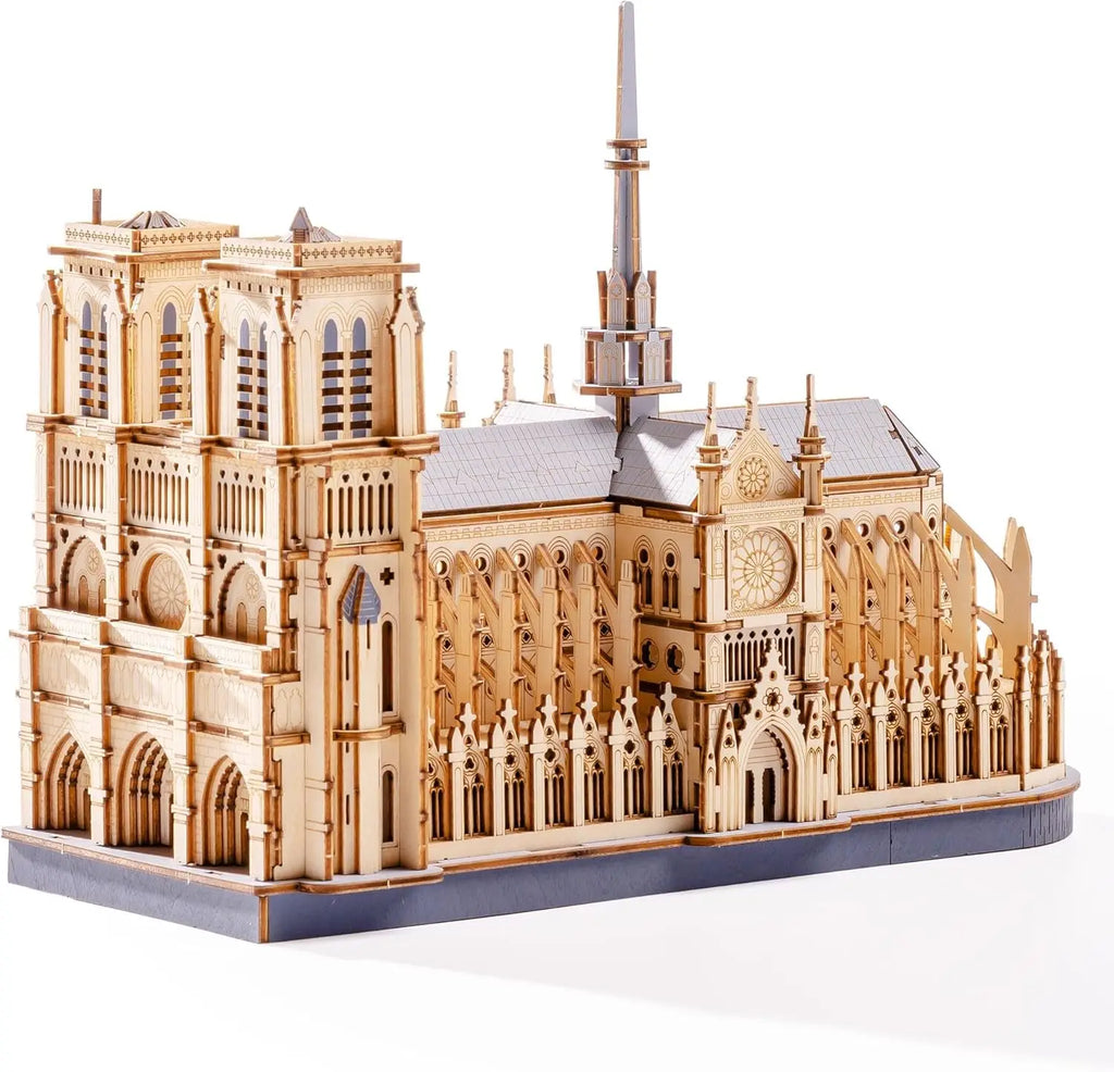 Paris cathedral 3D wooden puzzle landmark model kit, DIY architectural display for adults