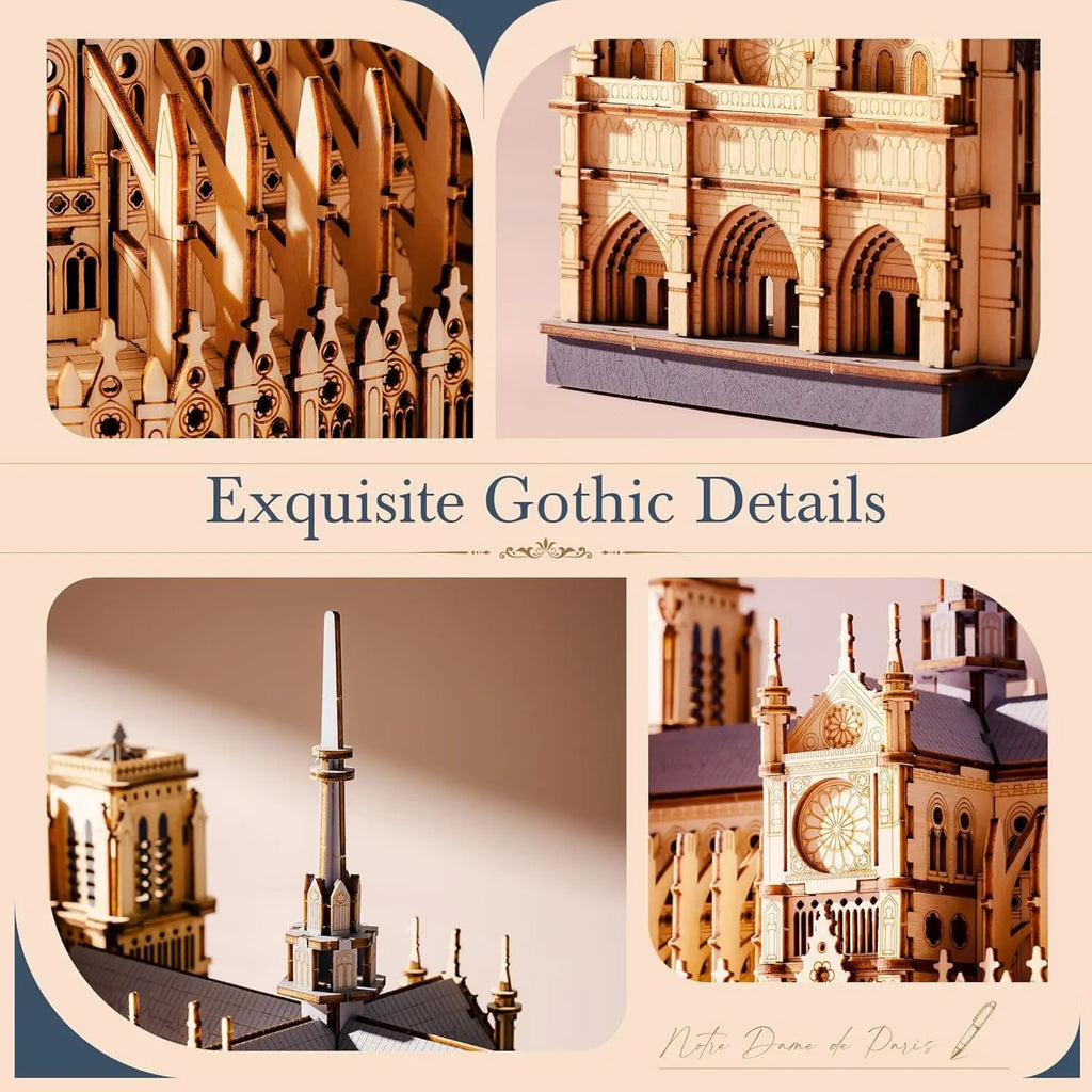 Paris cathedral 3D wooden puzzle landmark model kit, DIY architectural display for adults
