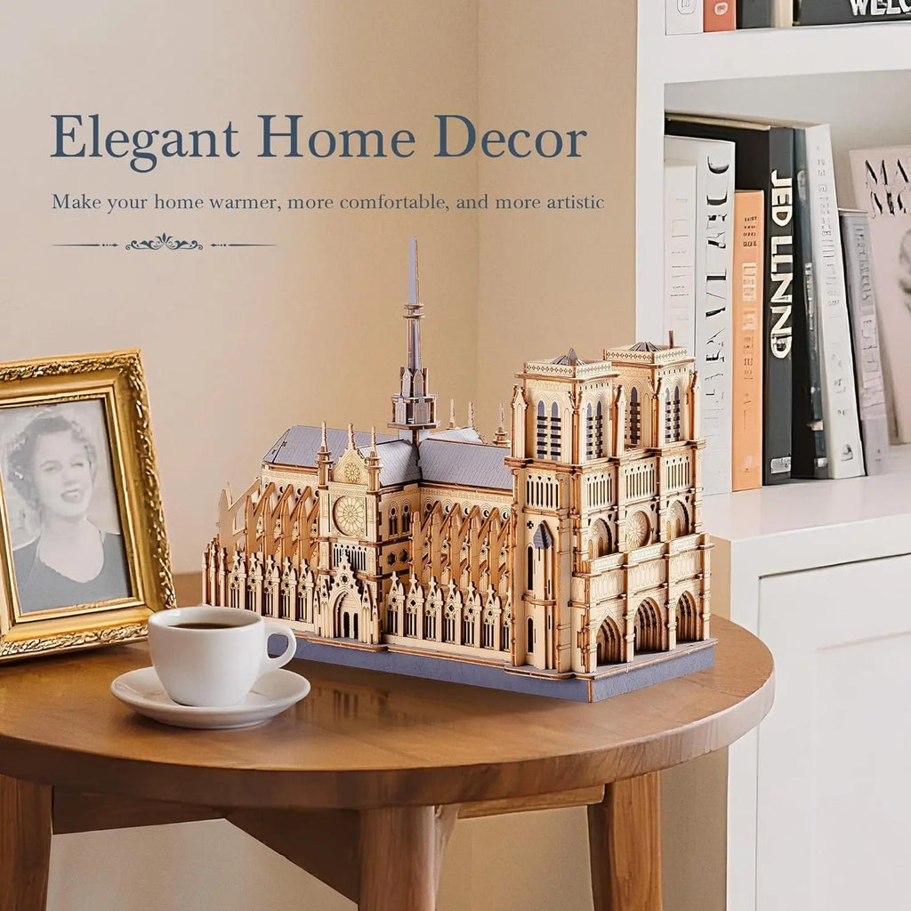 Paris cathedral 3D wooden puzzle landmark model kit, DIY architectural display for adults